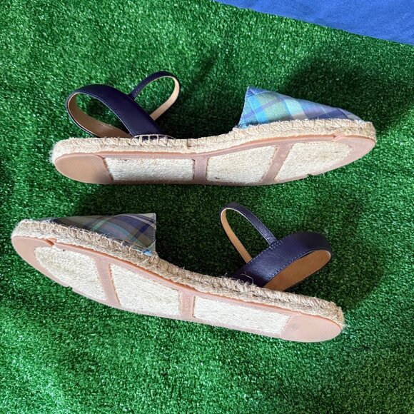 Talbots Size 9.5 Izzy D'Orsay Espadrilles Raffia Blue Madras Plaid Shoes Sandals - Picture 7 of 10